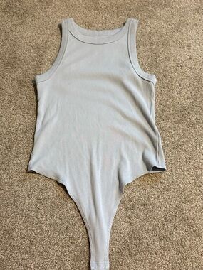aerie American Eagle Light Blue Ribbed Tank Bodysuit thong fitted